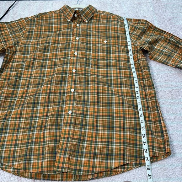 Orvis Orange Green Plaid Button Down Top Size XL Fall Autumn Office Outdoor - Picture 9 of 11